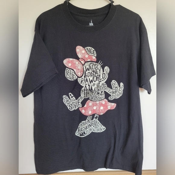 Disney Parks Distressed Minnie Mouse Silhouette Black T-shirt Size Large - Picture 2 of 5